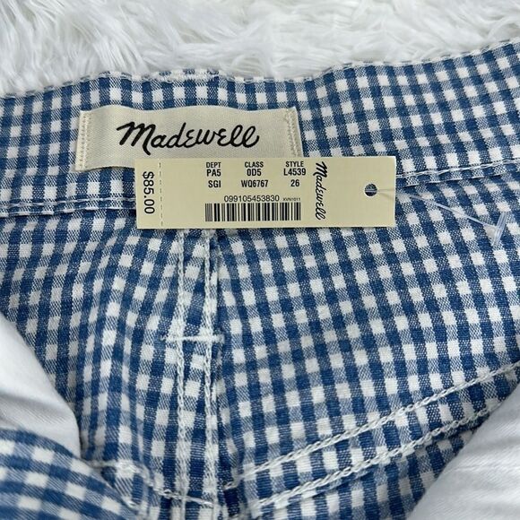 NWT Madewell Straight Stretch Mini Skirt Gingham: Raw Hemmed in Blue/White S 26 - Picture 6 of 10